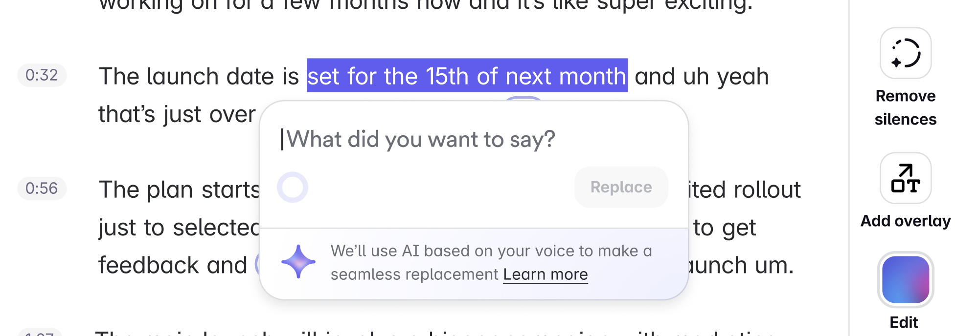 Highlight the audio you want to replace