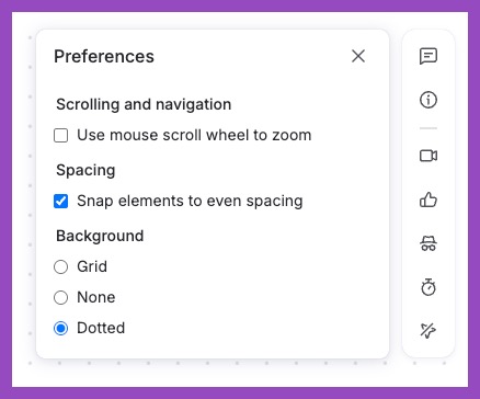 The preferences window for a whiteboard