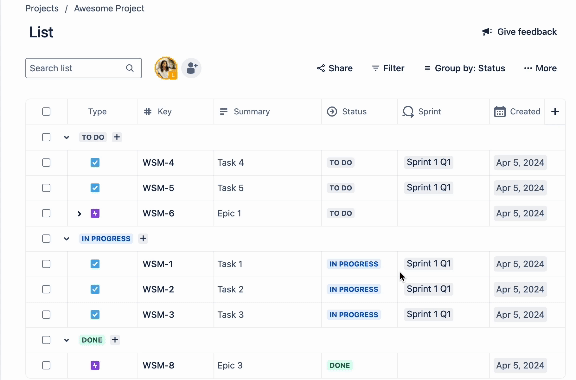 How to clear a group in the list view