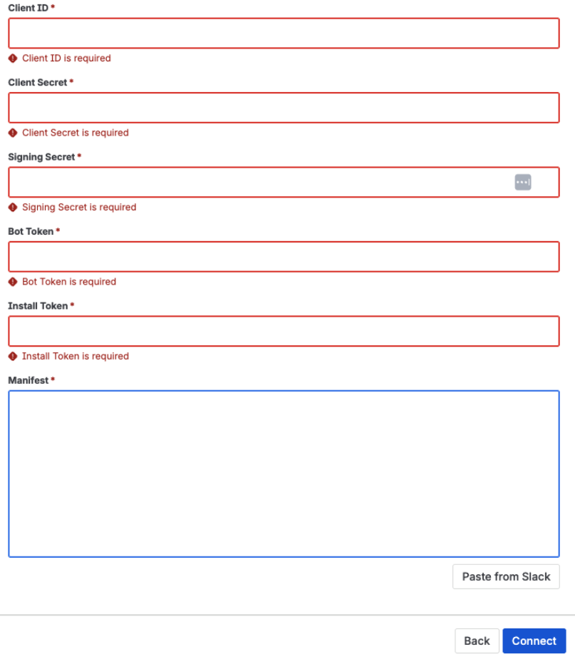 Configure and connect Slack wizard fields