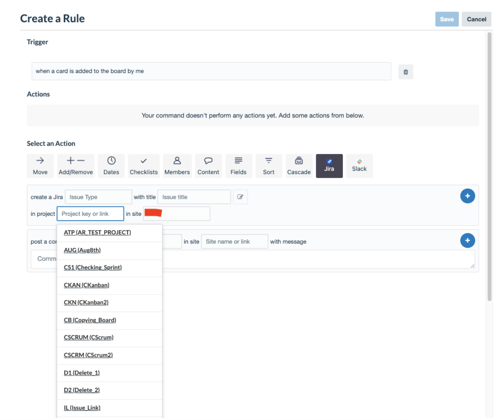 Add site url in Automation action in jira