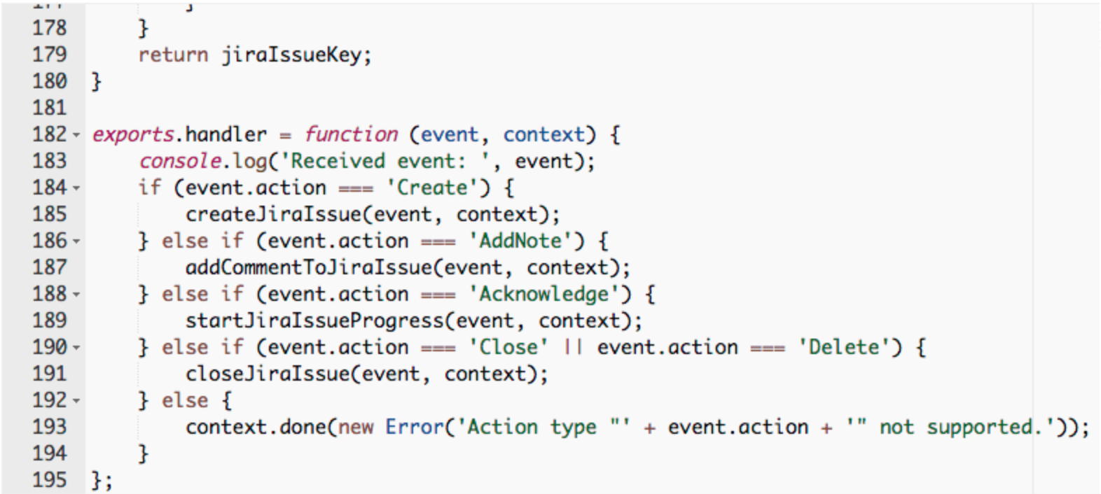 An image showing the code script for AWS Lambda configure function.