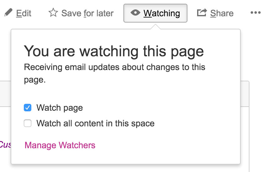 Screenshot shows the "You are watching this page" picker.