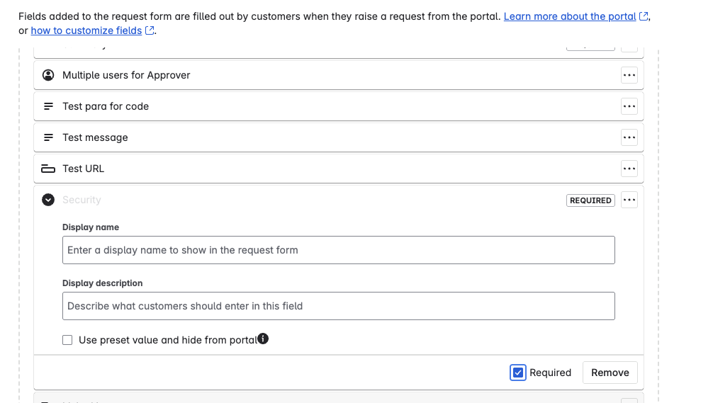 Set the custom field as required, choose a display name and description.