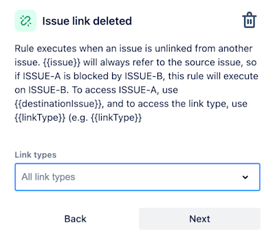 Issue link deleted trigger in automation