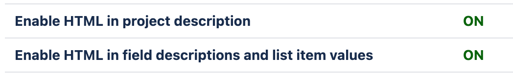 Enable HTML in project description and field descriptions