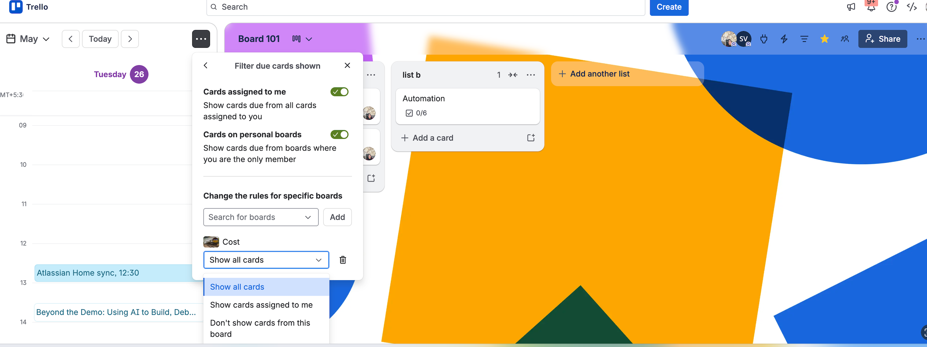 Filter cards on Planner by due date