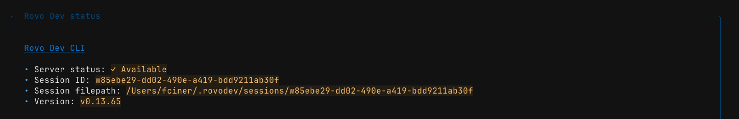 Identifying the session UUID by using the /status command and finding the Session ID value.