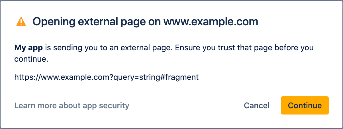 Modal asking if you trust the app that will access an external website