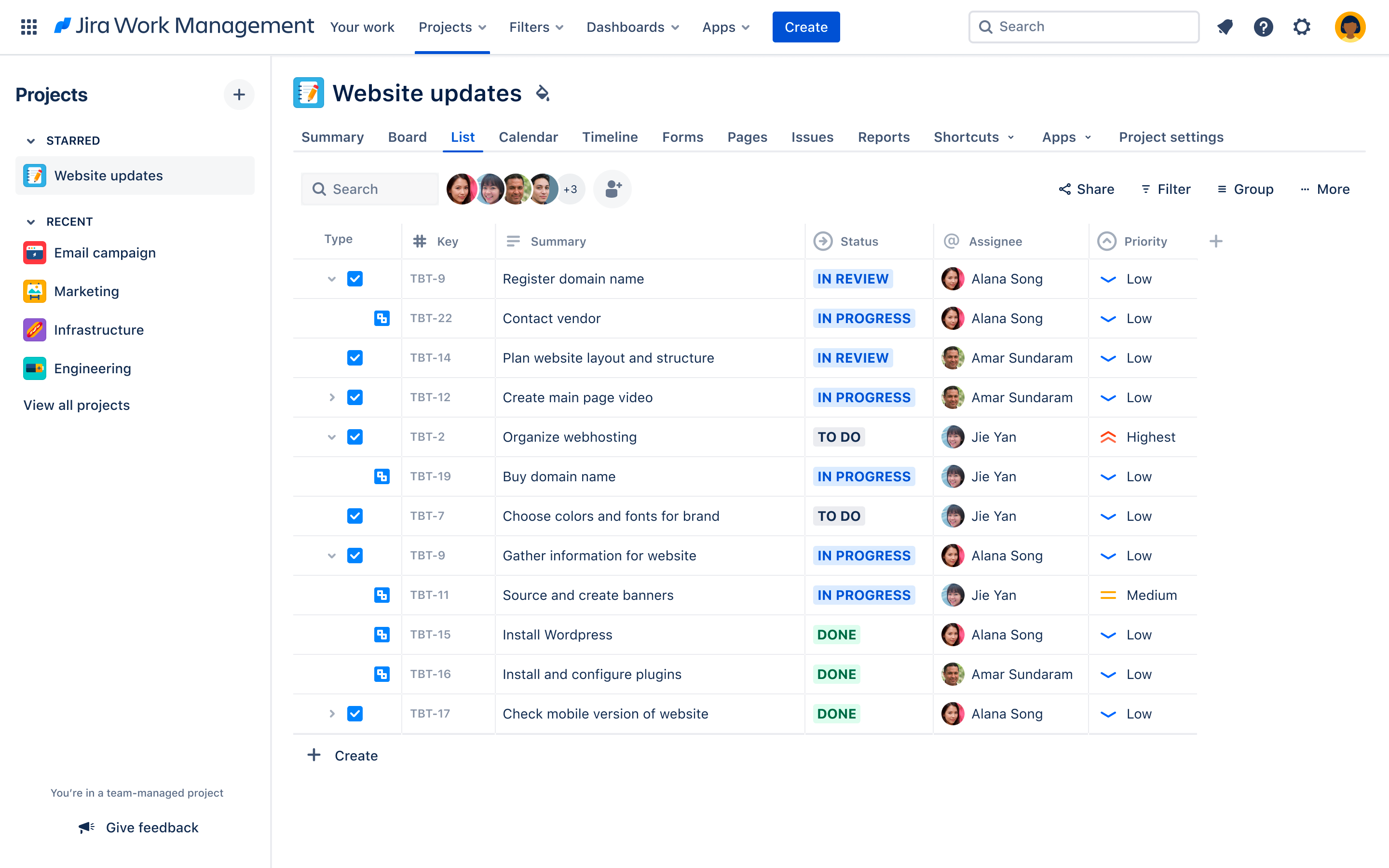 What is the list view? | Jira Work Management Cloud | Atlassian Support