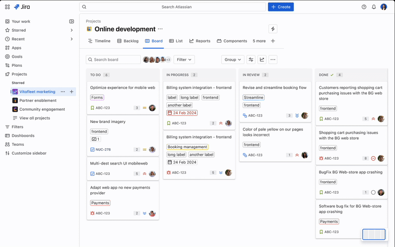 gif of the side panel experience in a Jira project board