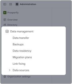 Data management category in Atlassian Administration.Data management is the fifth item in the primary navigation.