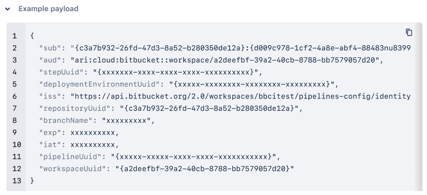 Example payload displaying claims for OIDC