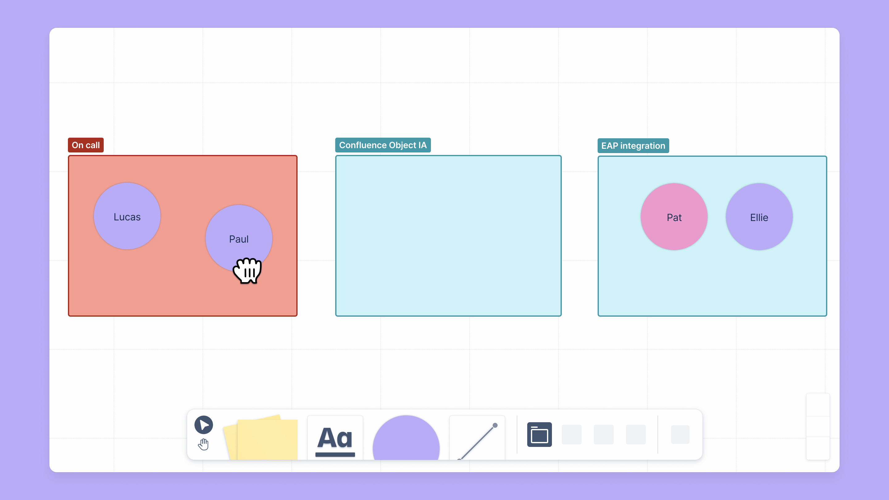 An example of three sections with a shape being moved from left to center