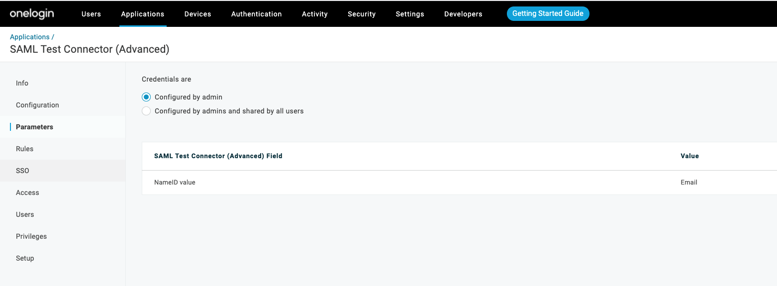 Screenshot. showing the NameID claim for the SAML configuration in OneLogin