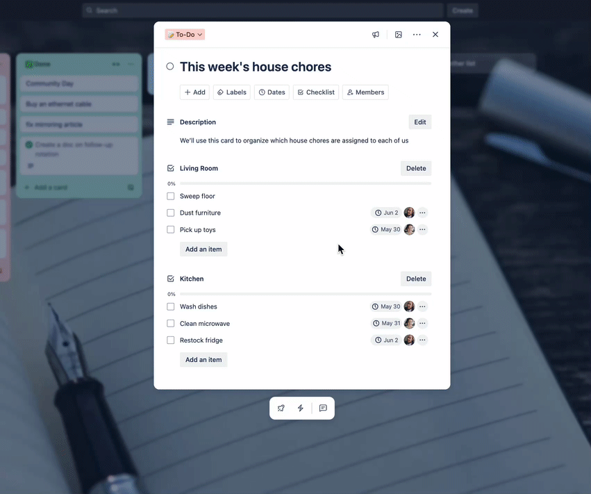 Demonstration video assigning a checklist item to a date and a member