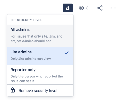 Screenshot of security levels in Jira Cloud