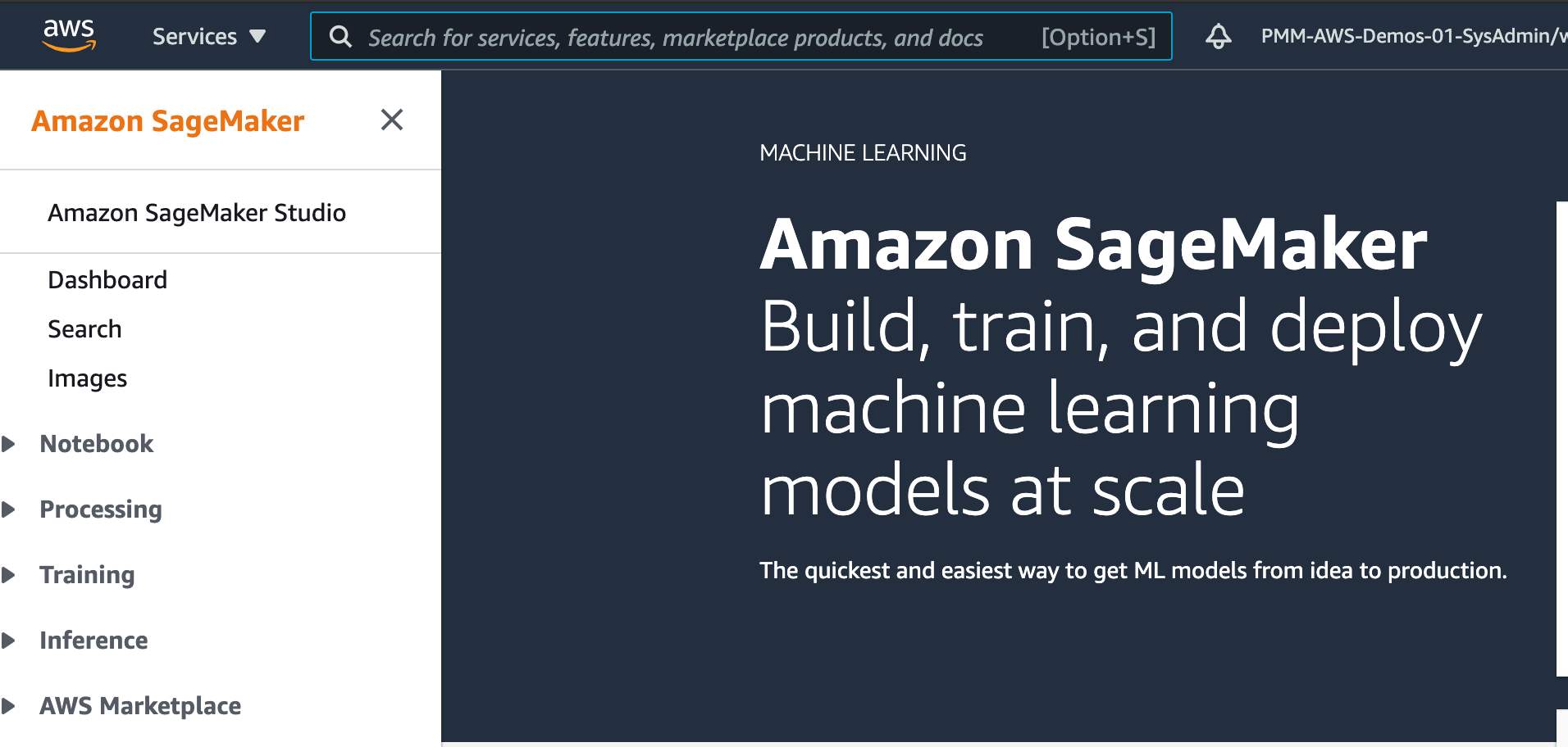 Amazon SageMaker Studio のスクリーンショット