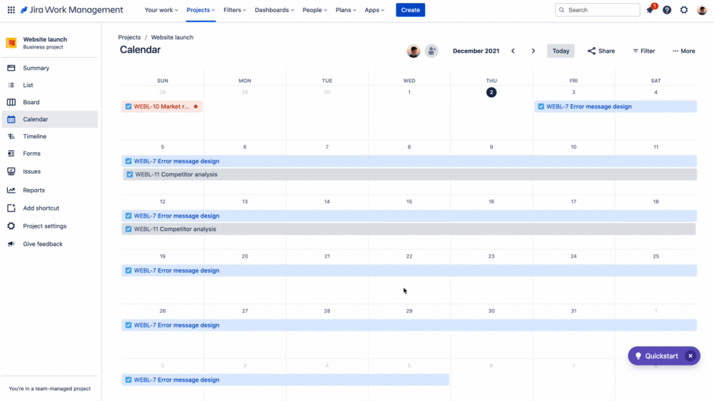 alt="Creating an issue across multiple dates in the Calendar."