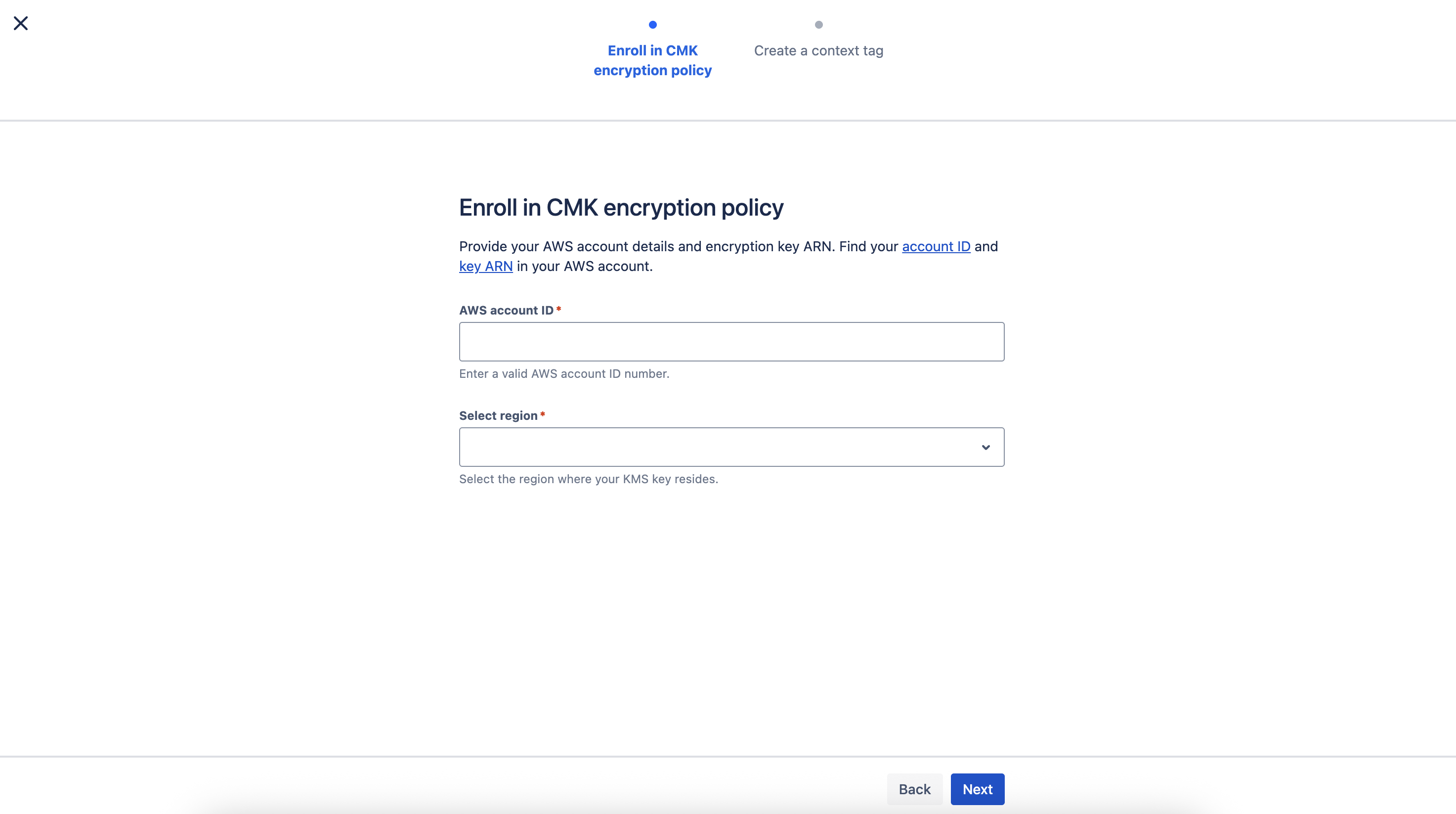 Enroll in CMK encryption focused task to enter AWS account details