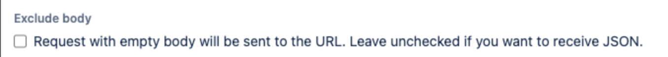 A screenshot that shows the exclude body checkbox in JSM webhook listener.
