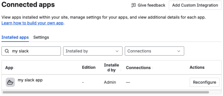 Installed app on Connected apps screen