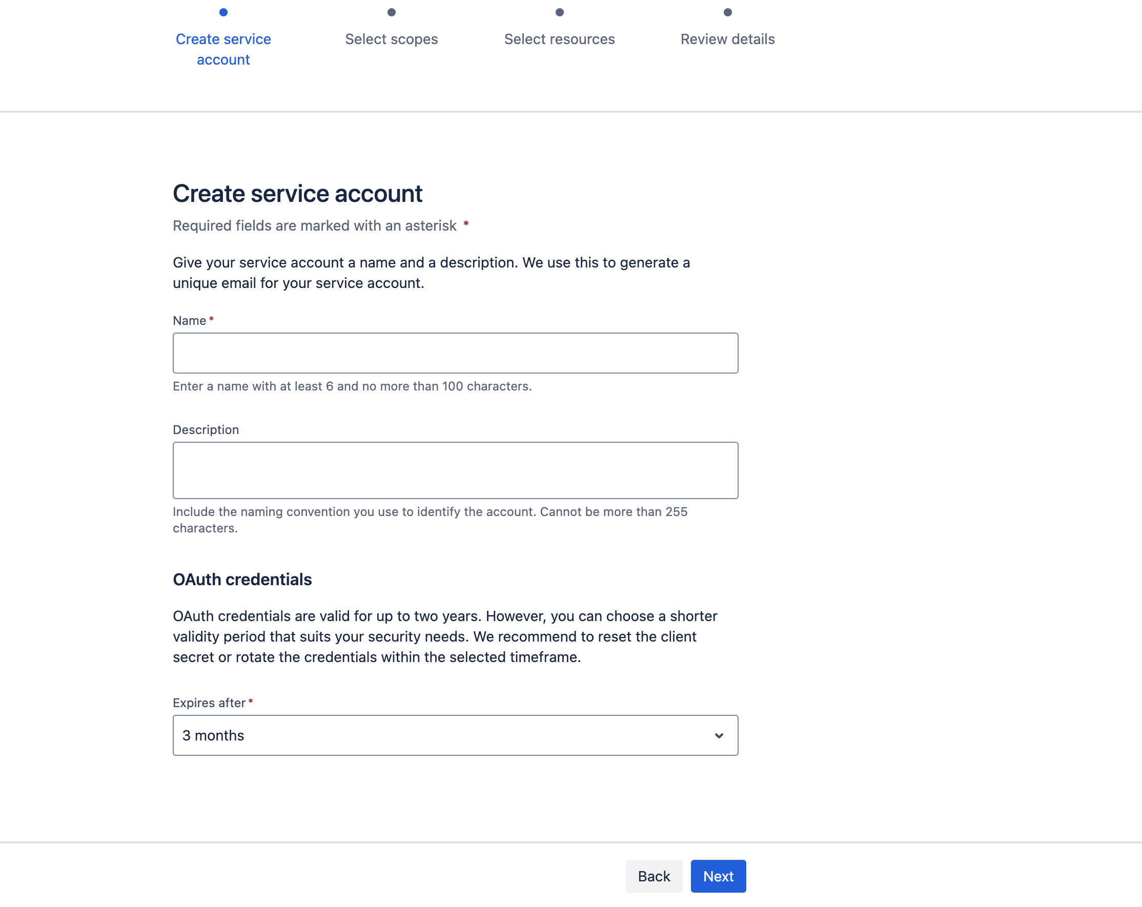 Create Service Account Bamboo
