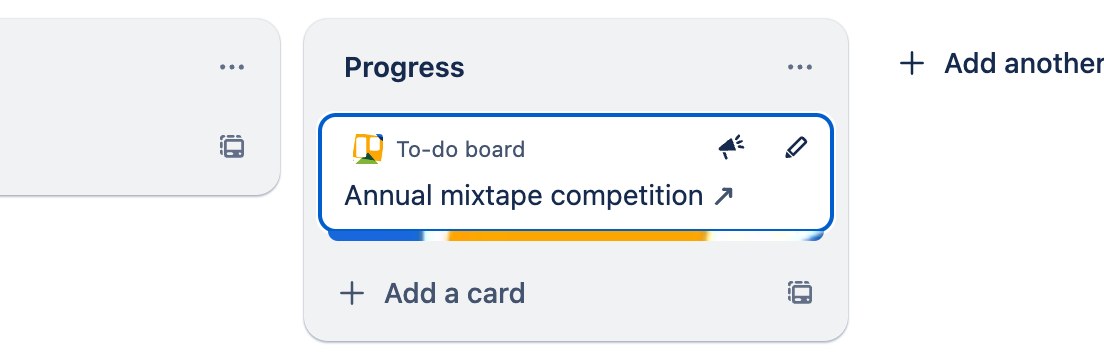 A Trello link card, showing the card's title, list, and the option to open the linked card.