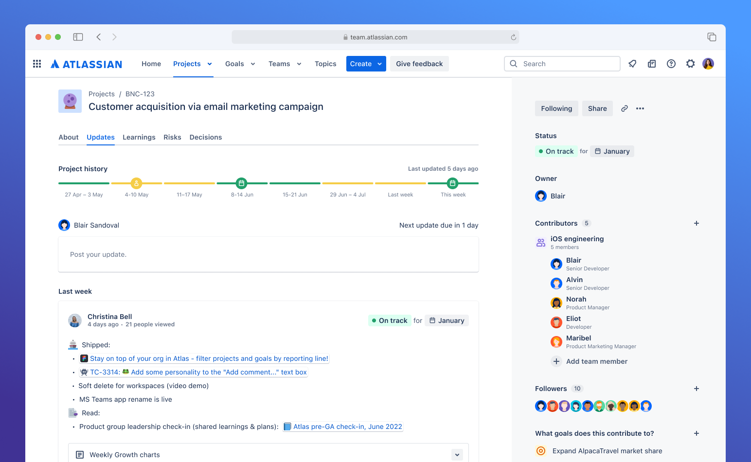 A project feed in Atlassian.