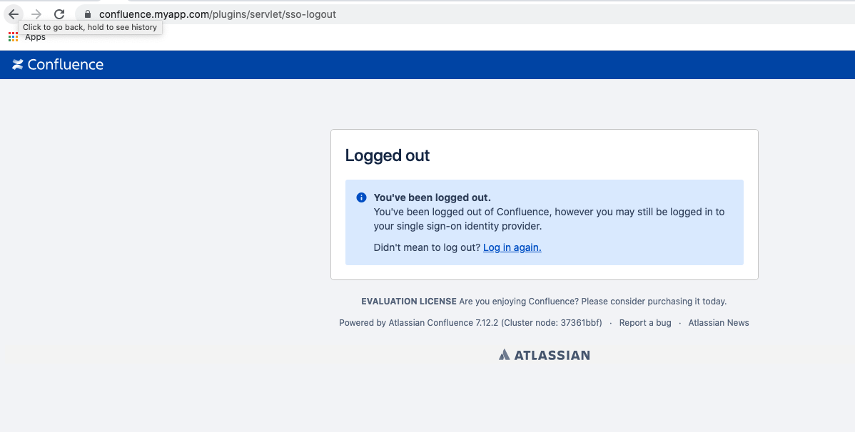 Screenshot showing Confluence user being logged out of the Confluence instance.