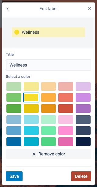 An image that shows the editing screen for labels in Trello