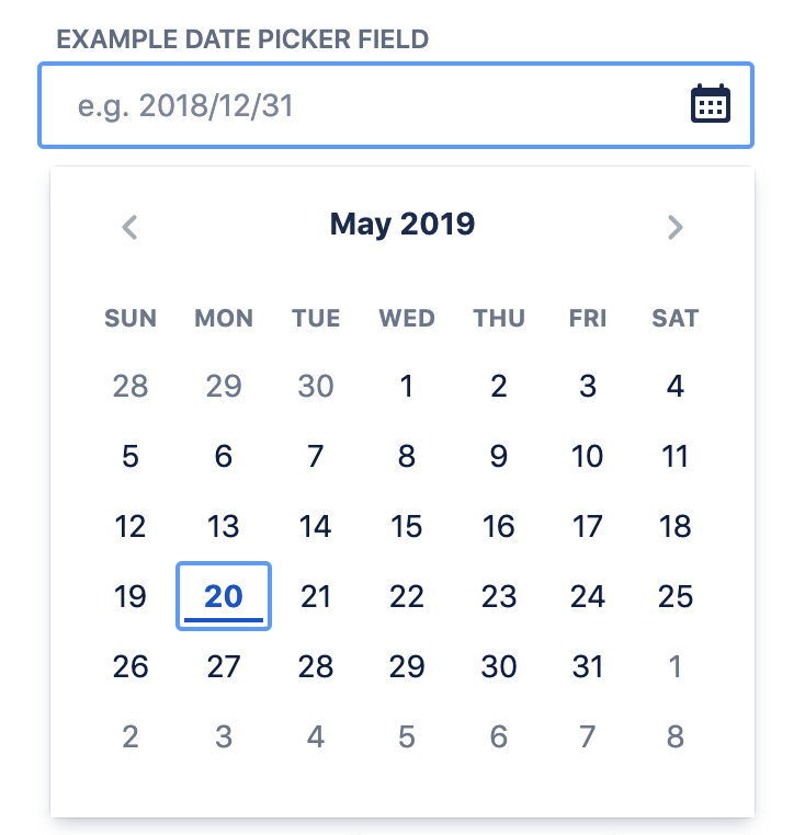 Screenshot of date picker