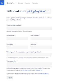 Pricing inquiry form