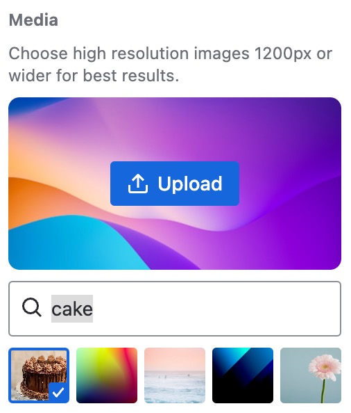 The image picker for spotlight with a cake image selected