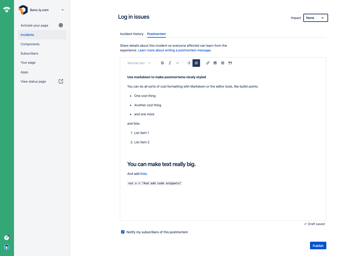 Shows the form to fill out in order to create a postmortem