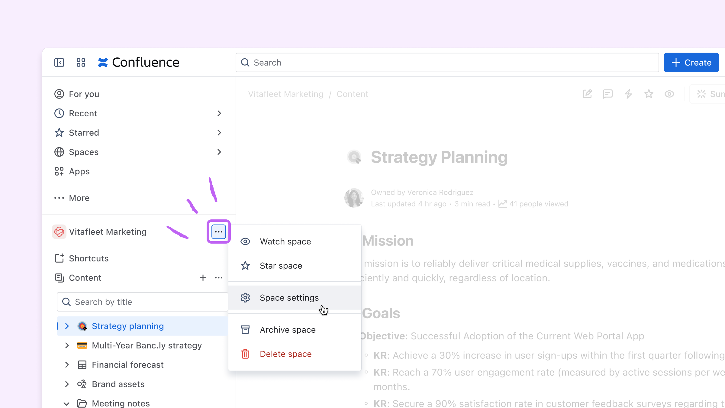 Space settings in Confluence screenshot