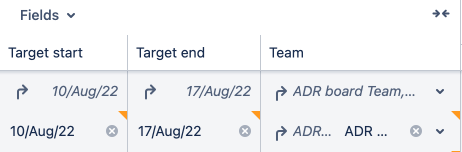 This arrow indicates that a value in Advanced Roadmaps for Jira Software Cloud is inferred, or rolled-up. 