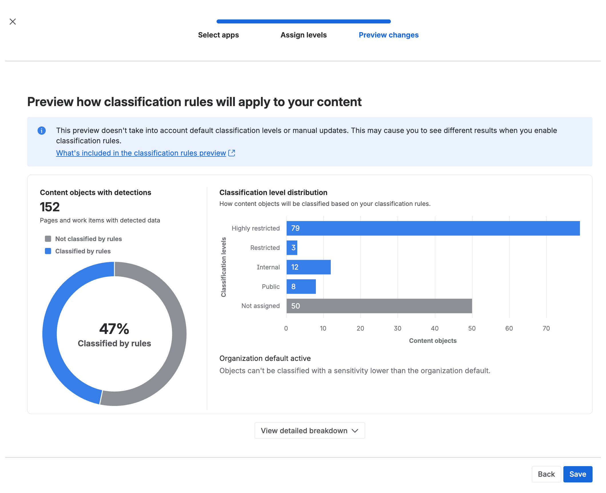 Preview of how classification rules will apply to your content
