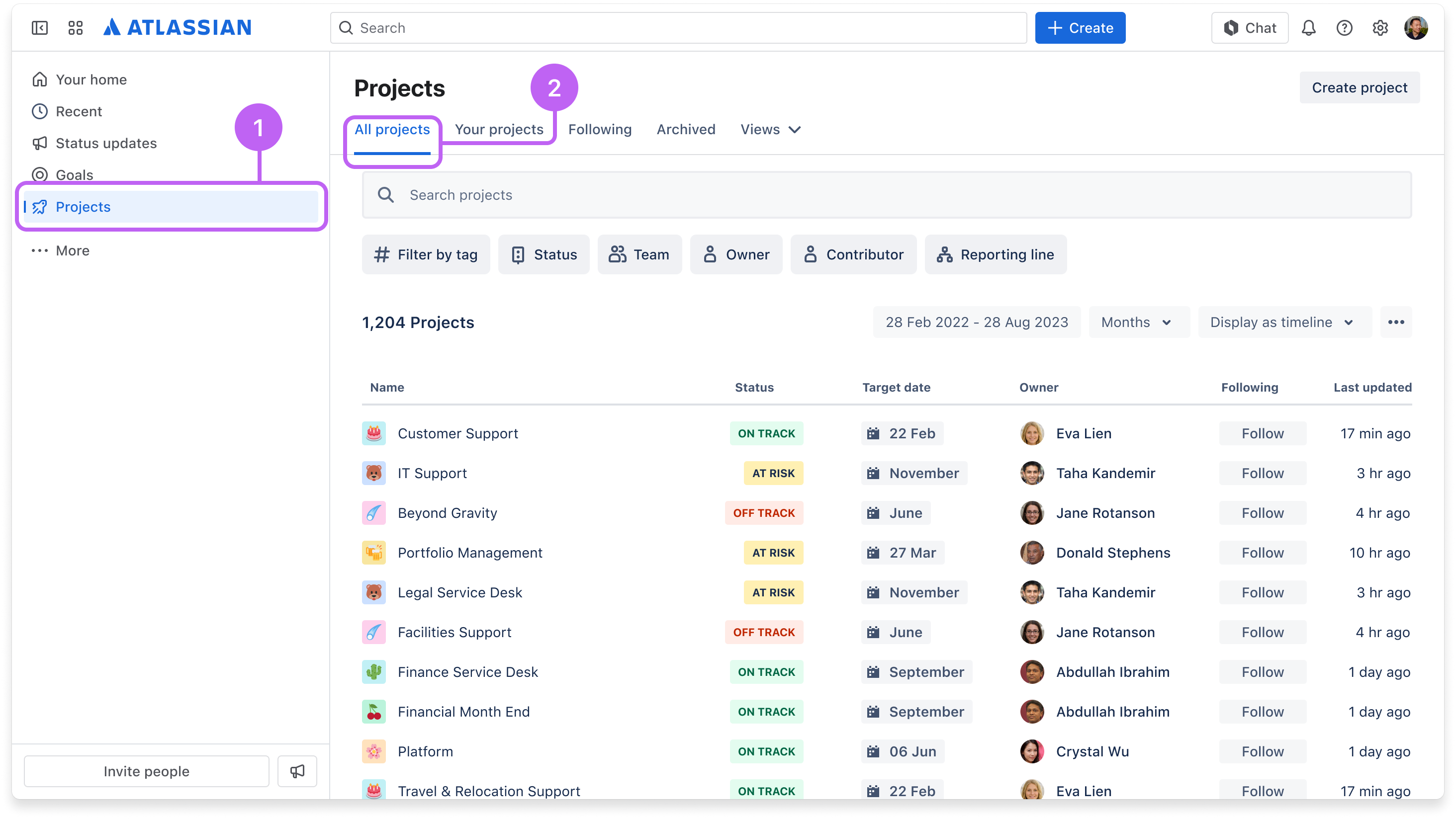 Projects in Atlassian Home