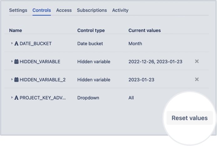 Highlight of "Reset values" in dashboard settings 