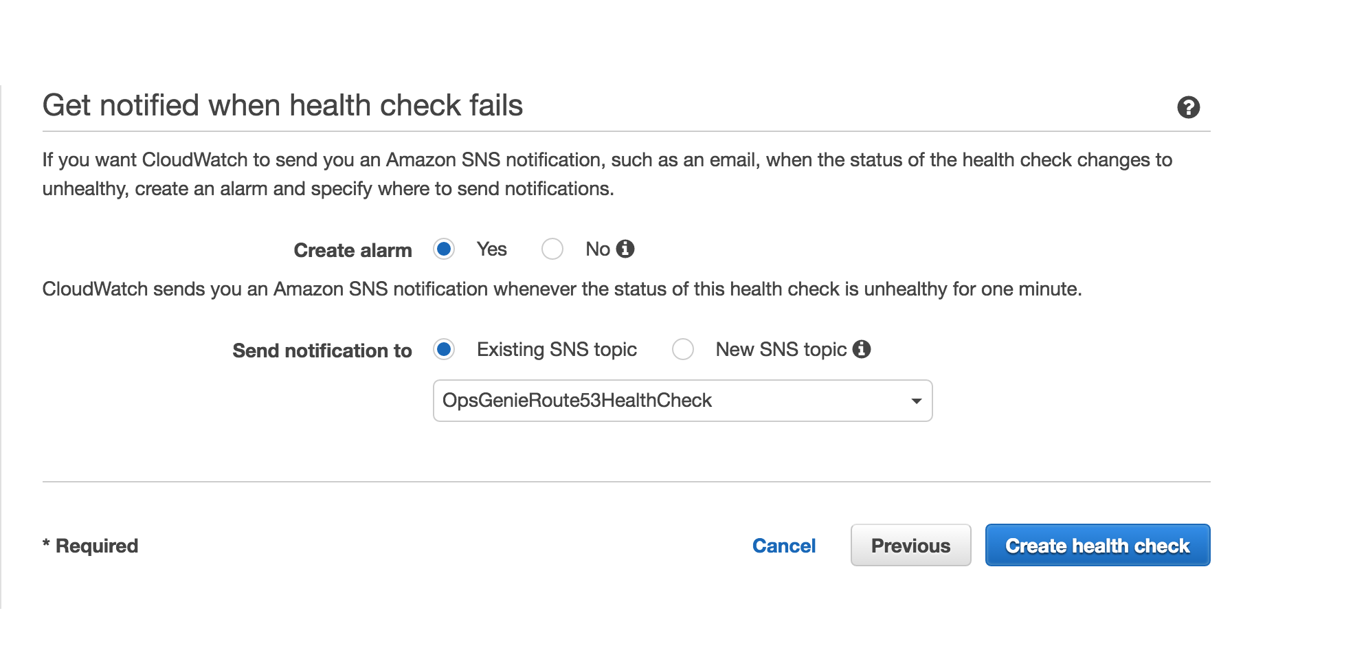 Amazon Route 53 Health Check Creation