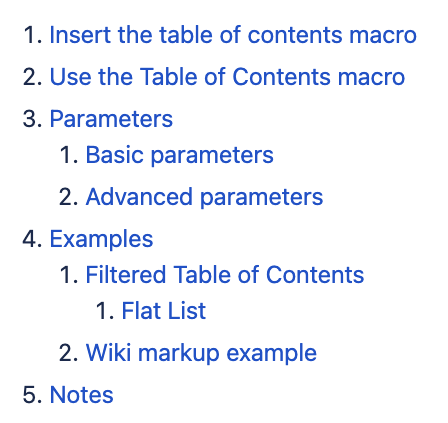 Image of "Numbered" style for table of contents