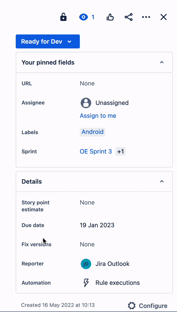 Pin a field to the top of an issue, Jira Software Cloud