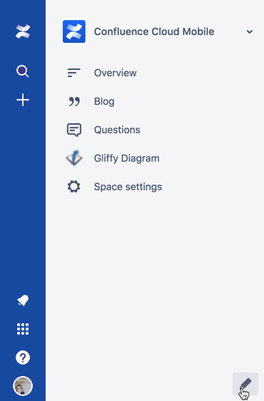 This screenshot shows the Confluence sidebar with edit icon