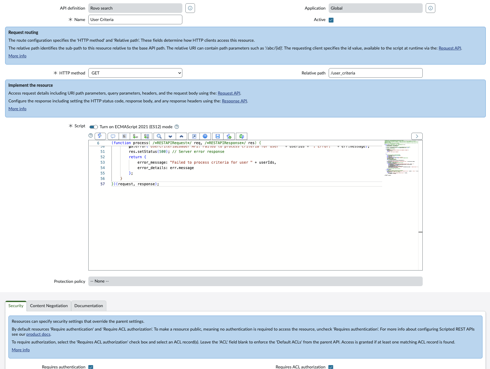 Screenshot of Script section