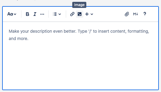 Trello text editor menu bar highlighting the image attachment feature