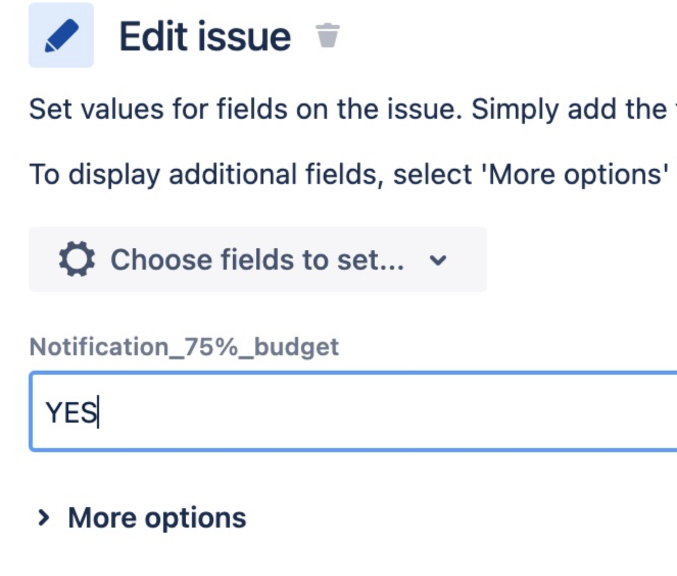 Edit issue automation component to update custom field 