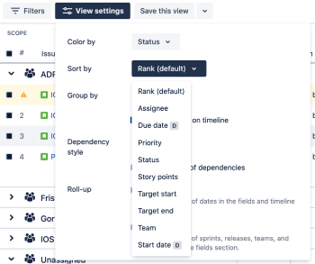 Change how issues are sorted in your plan in Advanced Roadmaps for Jira Software Cloud.