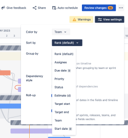 Advanced Roadmaps for Jira Software Cloud で、プラン内の課題の並べ替え方法を変更します。