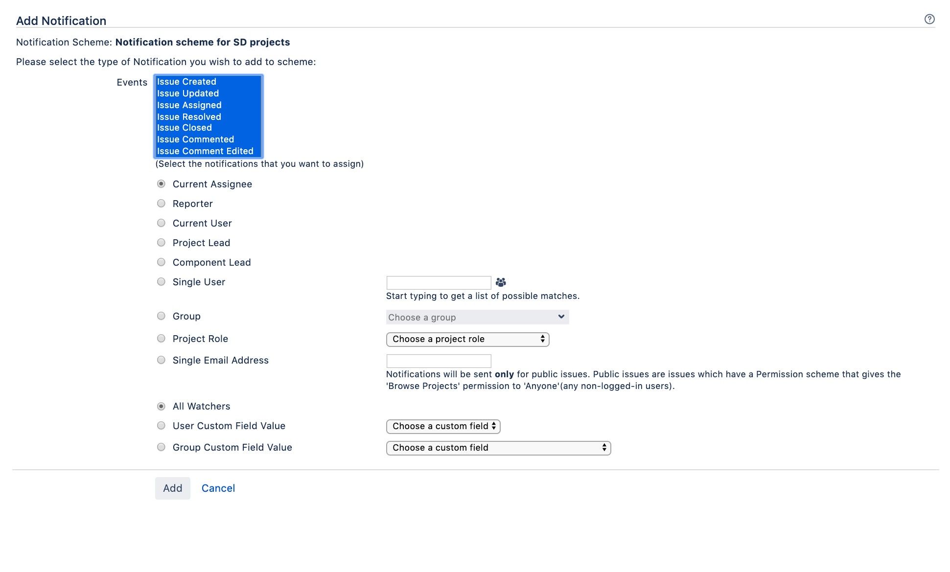 Notification scheme for SD projects